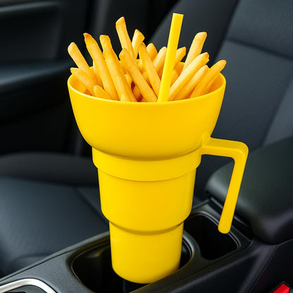 Snack and Drink Combo Cup with Lid & Straw - Reusable Plastic Drinking Tumbler - 4 Color Options - BPA-Free, Durable, for Sports, Parties, Events, Travel, Movie for Kids and Adults