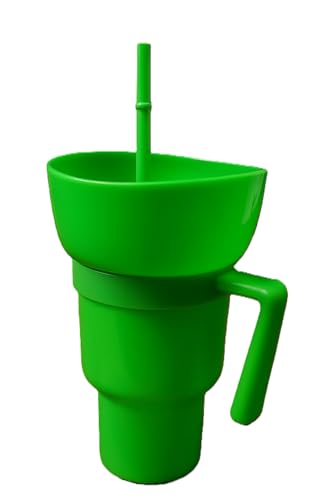 Snack and Drink Combo Cup with Lid & Straw - Reusable Plastic Drinking Tumbler - 4 Color Options - BPA-Free, Durable, for Sports, Parties, Events, Travel, Movie for Kids and Adults