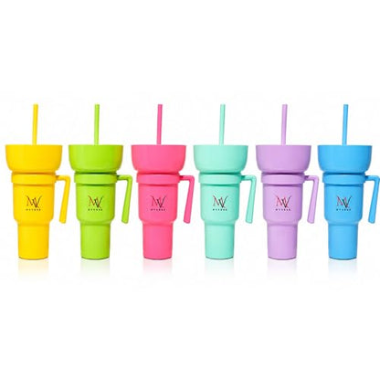 MYVRSE Stadium Tumbler Cup with Lid & Straw – Reusable Plastic Drinking Cup – 4 Color Options – BPA-Free, Durable, for Sports, Parties, Events, Travel, Movie for kids and Adult
