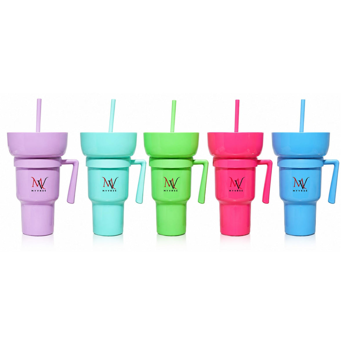 MYVRSE Stadium Tumbler Cup with Lid & Straw – Reusable Plastic Drinking Cup – 4 Color Options – BPA-Free, Durable, for Sports, Parties, Events, Travel, Movie for kids and Adult