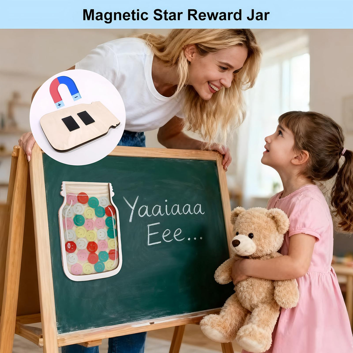 Magnetic Reward Jar, Classroom Reward Jar for Kids, Personalized Stars Reward Jar for Students Kids Behavior, Magnetic Reward Chart for Classroom Board Home