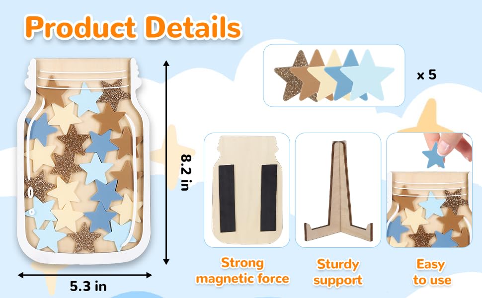 Magnetic Reward Jar, Classroom Reward Jar for Kids, Personalized Stars Reward Jar for Students Kids Behavior, Magnetic Reward Chart for Classroom Board Home