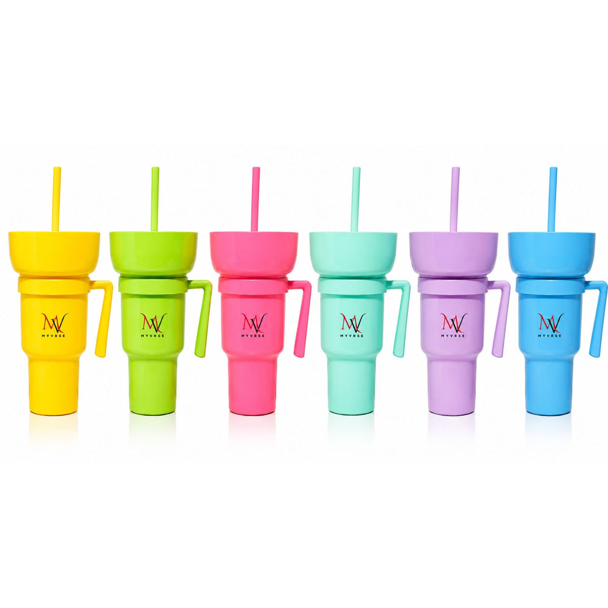 MYVRSE Stadium Tumbler Cup with Lid & Straw – Reusable Plastic Drinking Cup – 4 Color Options – BPA-Free, Durable, for Sports, Parties, Events, Travel, Movie for kids and Adult