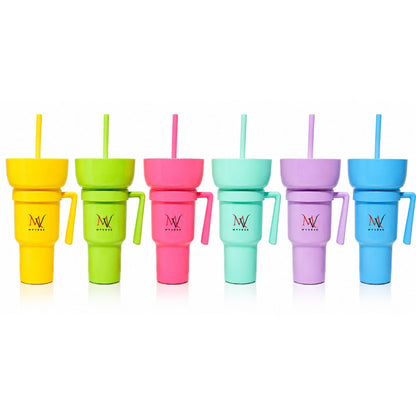 MYVRSE Stadium Tumbler Cup with Lid & Straw – Reusable Plastic Drinking Cup – 4 Color Options – BPA-Free, Durable, for Sports, Parties, Events, Travel, Movie for kids and Adult