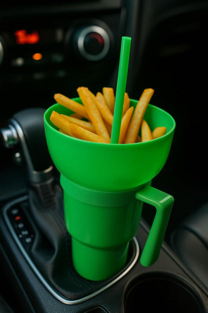 Snack and Drink Combo Cup with Lid & Straw - Reusable Plastic Drinking Tumbler - 4 Color Options - BPA-Free, Durable, for Sports, Parties, Events, Travel, Movie for Kids and Adults