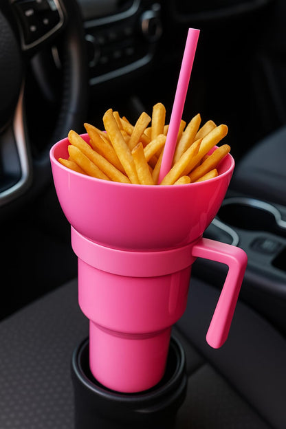 Snack and Drink Combo Cup with Lid & Straw - Reusable Plastic Drinking Tumbler - 4 Color Options - BPA-Free, Durable, for Sports, Parties, Events, Travel, Movie for Kids and Adults
