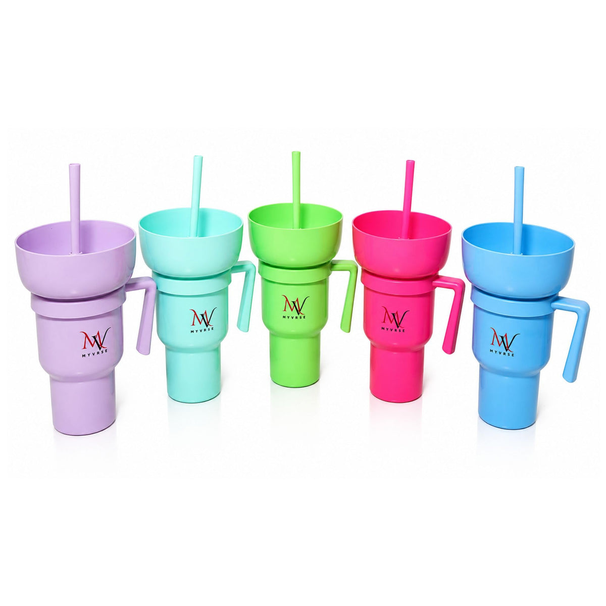 MYVRSE Stadium Tumbler Cup with Lid & Straw – Reusable Plastic Drinking Cup – 4 Color Options – BPA-Free, Durable, for Sports, Parties, Events, Travel, Movie for kids and Adult