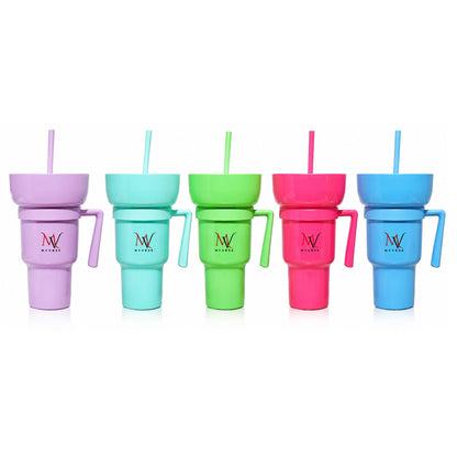 MYVRSE Stadium Tumbler Cup with Lid & Straw – Reusable Plastic Drinking Cup – 4 Color Options – BPA-Free, Durable, for Sports, Parties, Events, Travel, Movie for kids and Adult