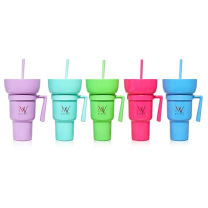 MYVRSE Stadium Tumbler Cup with Lid & Straw – Reusable Plastic Drinking Cup – 4 Color Options – BPA-Free, Durable, for Sports, Parties, Events, Travel, Movie for kids and Adult