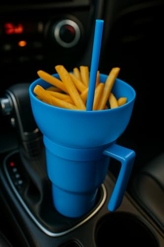 Snack and Drink Combo Cup with Lid & Straw - Reusable Plastic Drinking Tumbler - 4 Color Options - BPA-Free, Durable, for Sports, Parties, Events, Travel, Movie for Kids and Adults