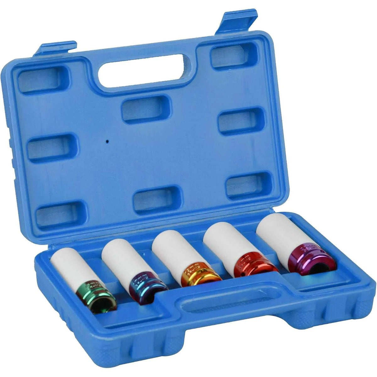 Drive Lug Nut Impact Socket Set 1/2-Inch, Thin Wall Deep Wheel Protector Impact Socket Set, 6 Point, Metric, 5pcs 15mm, 17mm, 19mm, 21mm, 22mm