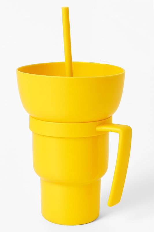 Snack and Drink Combo Cup with Lid & Straw - Reusable Plastic Drinking Tumbler - 4 Color Options - BPA-Free, Durable, for Sports, Parties, Events, Travel, Movie for Kids and Adults