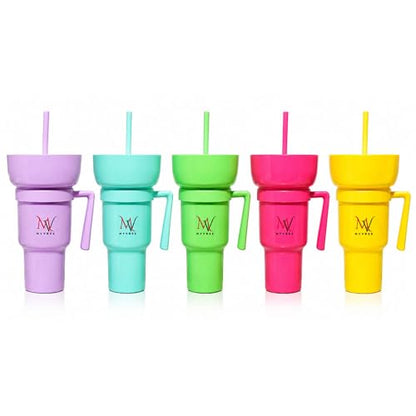 MYVRSE Stadium Tumbler Cup with Lid & Straw – Reusable Plastic Drinking Cup – 4 Color Options – BPA-Free, Durable, for Sports, Parties, Events, Travel, Movie for kids and Adult