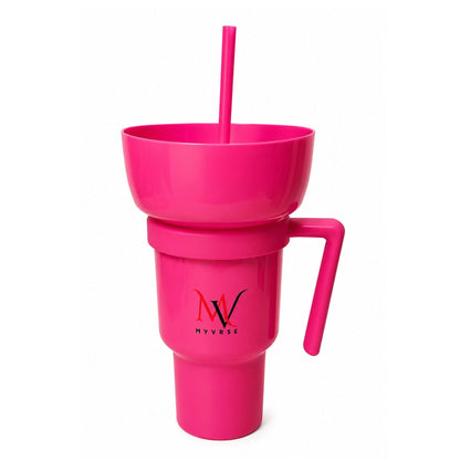 MYVRSE Stadium Tumbler Cup with Lid & Straw – Reusable Plastic Drinking Cup – 4 Color Options – BPA-Free, Durable, for Sports, Parties, Events, Travel, Movie for kids and Adult